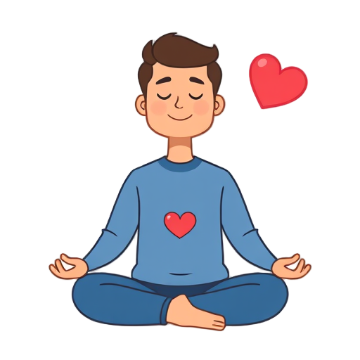 "Person meditating" "Flowing coins" "Heart symbol"