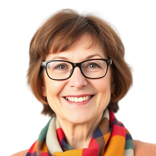 Een glimlachende vrouw met een sjaal op een witte achtergrond.