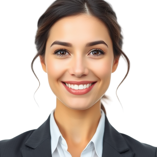 A confident woman smiling to the camera with a white background looking like