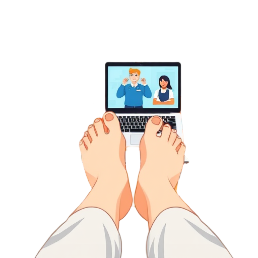 Gezellige woonkamer met laptop en ontspannen voeten.