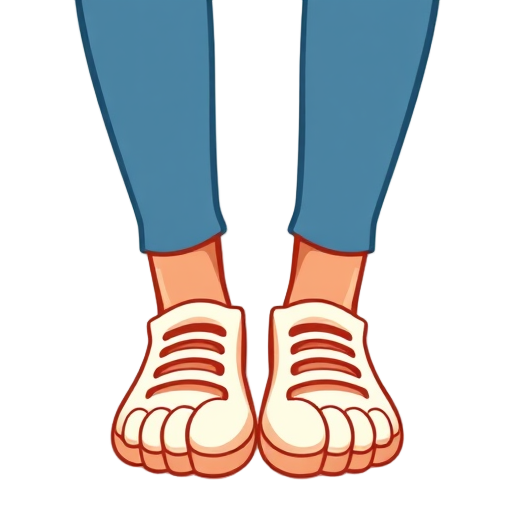 Een paar blote voeten in sportschoenen.
