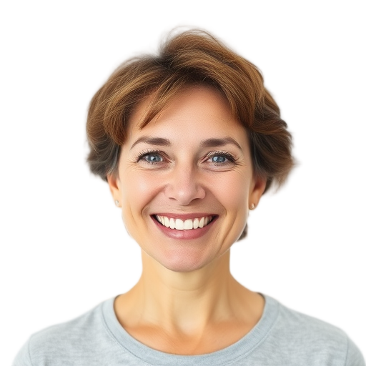 A person smiling to the camera with a white background looking like
