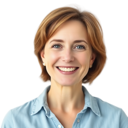 A person smiling to the camera with a white background looking like