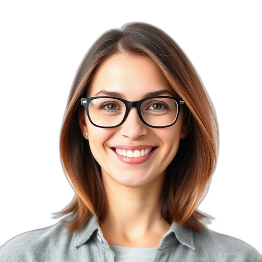 Een persoon die glimlacht naar de camera met een witte achtergrond.