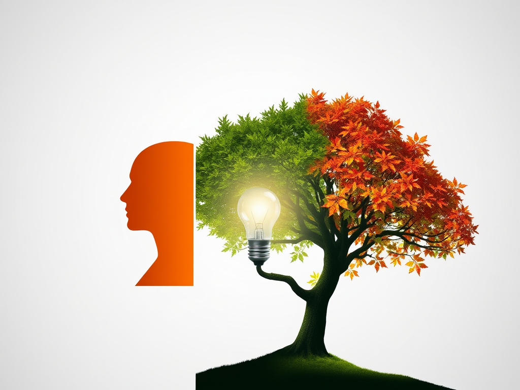 A three-part journey represented by "a glowing human silhouette," "creative lightbulb ideas," and "a flourishing tree with vibrant leaves," symbolizing growth and strategy.