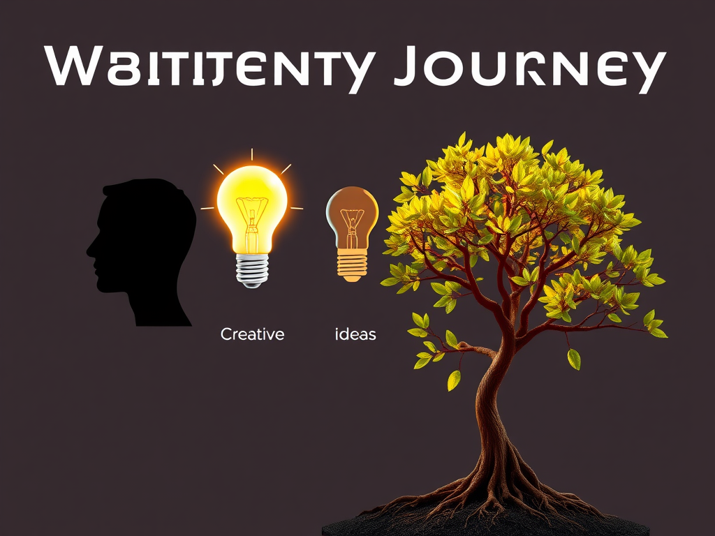 A three-part journey represented by "a glowing human silhouette," "creative lightbulb ideas," and "a flourishing tree with vibrant leaves," symbolizing growth and strategy.