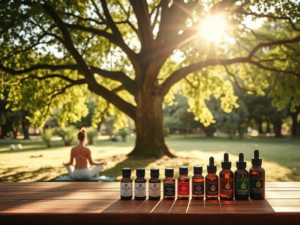Vrouwen mediteren onder een grote boom met aromatische oliën.