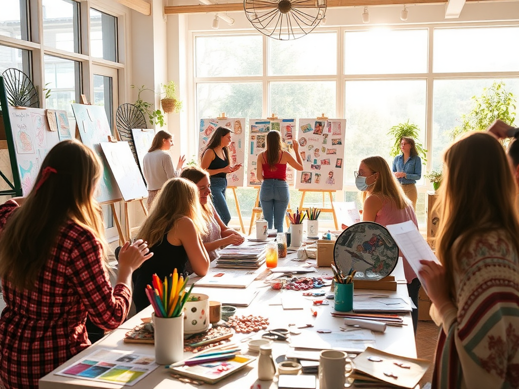 Een creatieve workshop met deelnemers die visieborden maken.