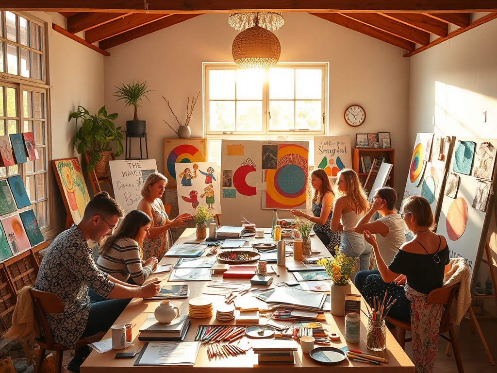 Een creatieve workshop met deelnemers die vision boards maken.