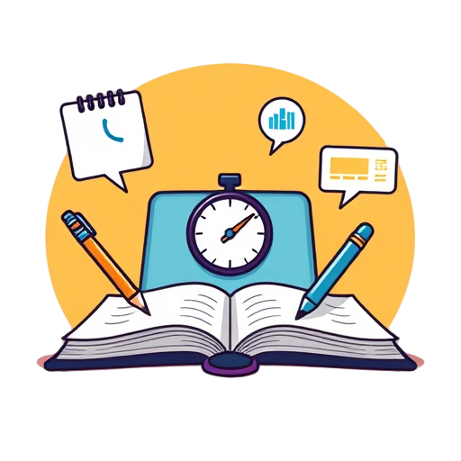 "open notebook" "digital pen" "calendar clock" "chat bubbles" "connected tools" "collaborative team"