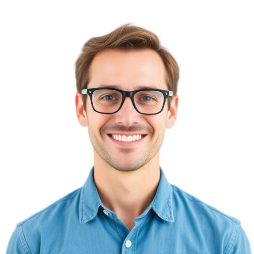 A person smiling to the camera with a white background looking like