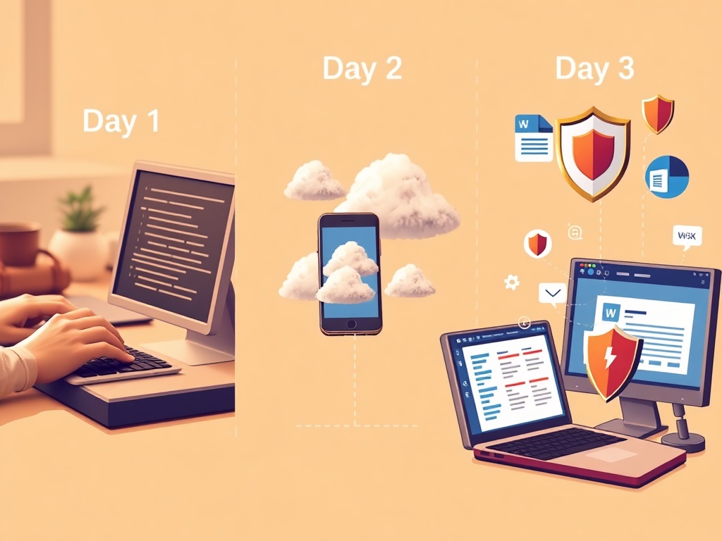 "A detailed scene of three interconnected scenes