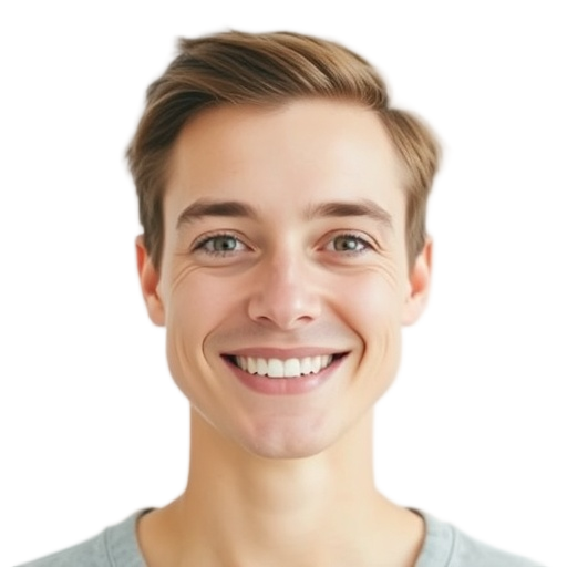 A person smiling to the camera with a white background looking like