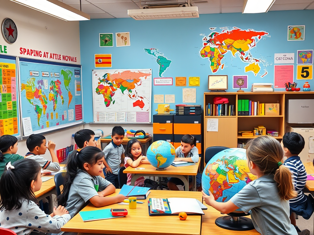 Een levendige klas met studenten tijdens een Spaanse les.