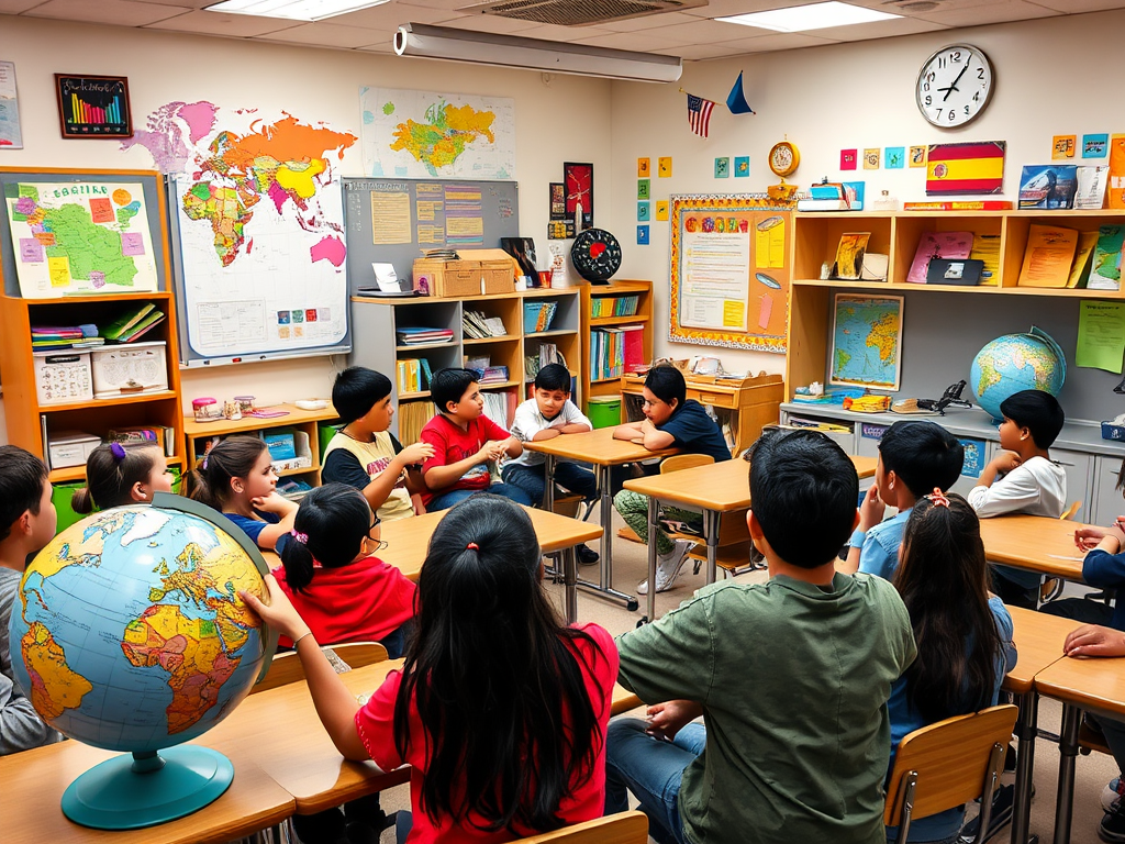 Een levendig klaslokaal met leerlingen tijdens een Spaanse les.