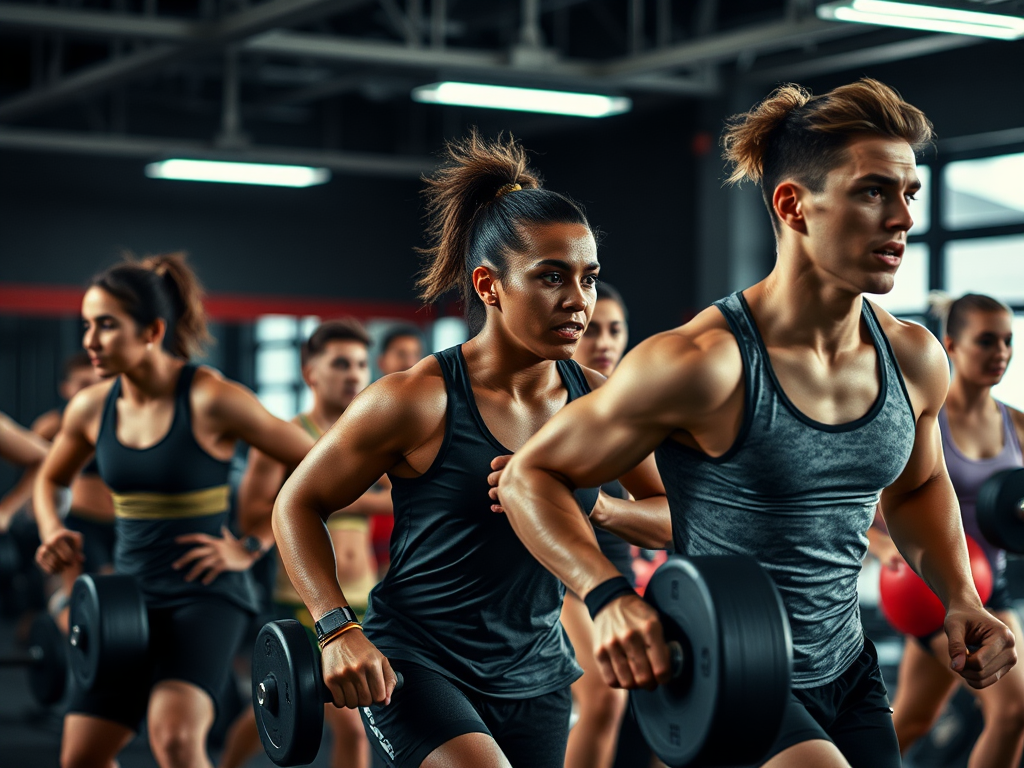 A group of diverse individuals engaged in strength training.