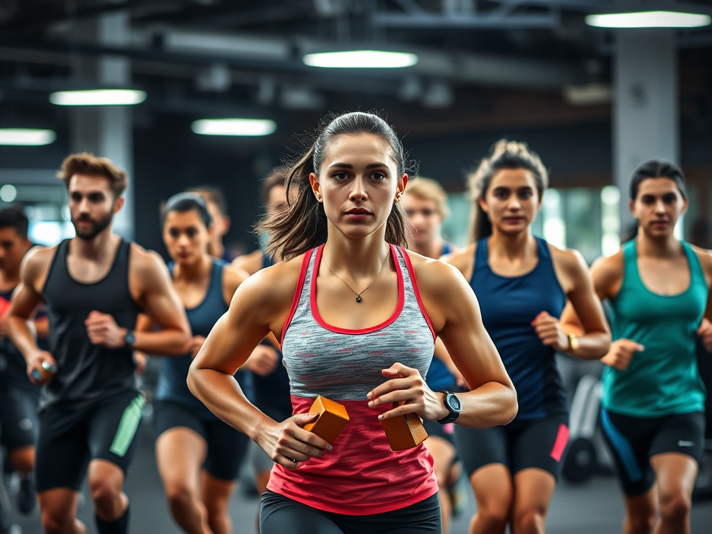 Diverse runners engaged in strength training in a gym.