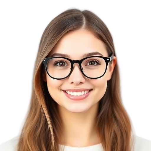 Smiling person with glasses against a white background.
