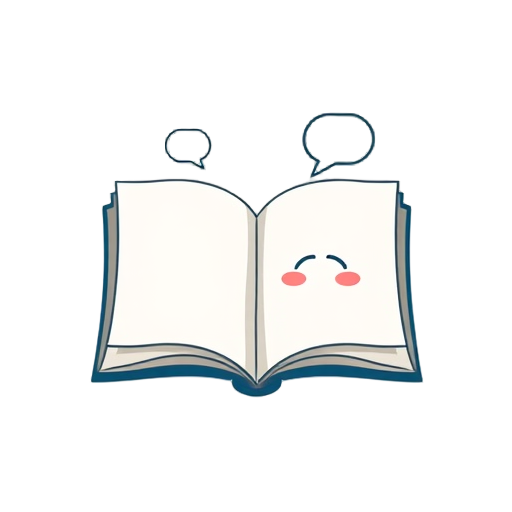 "open book" "speech bubbles" "smiling face"