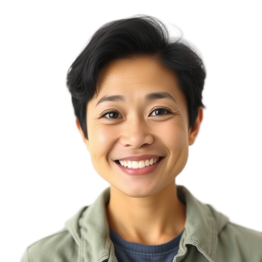 Een persoon glimlacht naar de camera met een witte achtergrond.