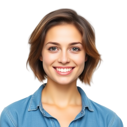 Een persoon glimlachend naar de camera met een witte achtergrond.