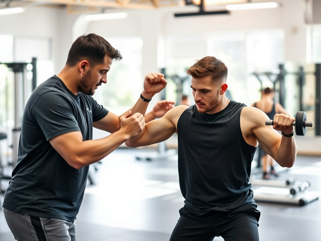 Een persoonlijke training sessie in een lichte sportschool.