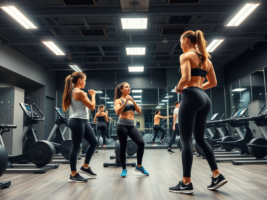 Een modern fitnessstudio met trainers en energieke workouts.