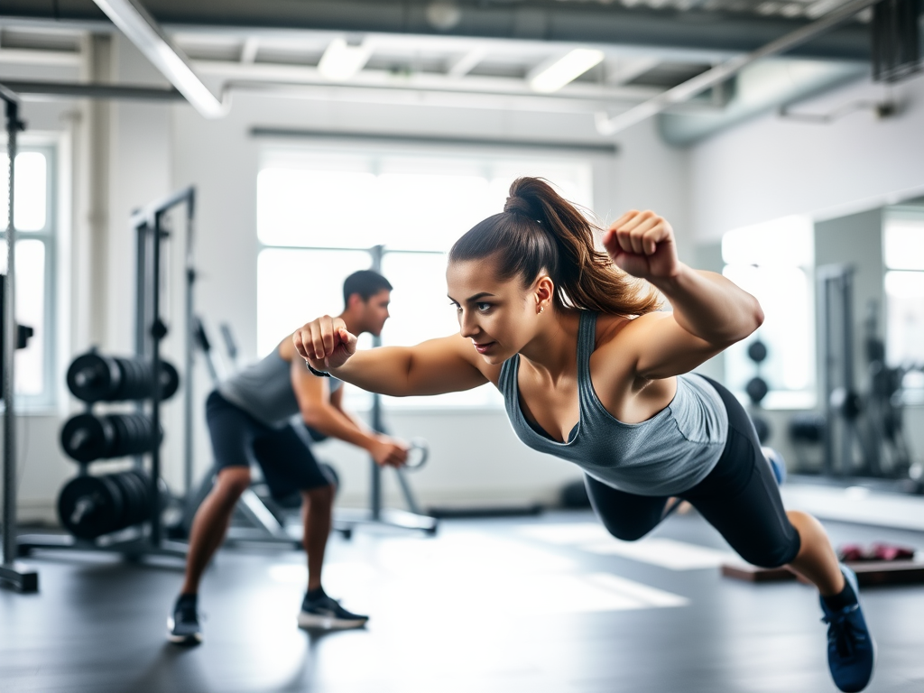 Een persoonlijke training in een lichte sportschool.