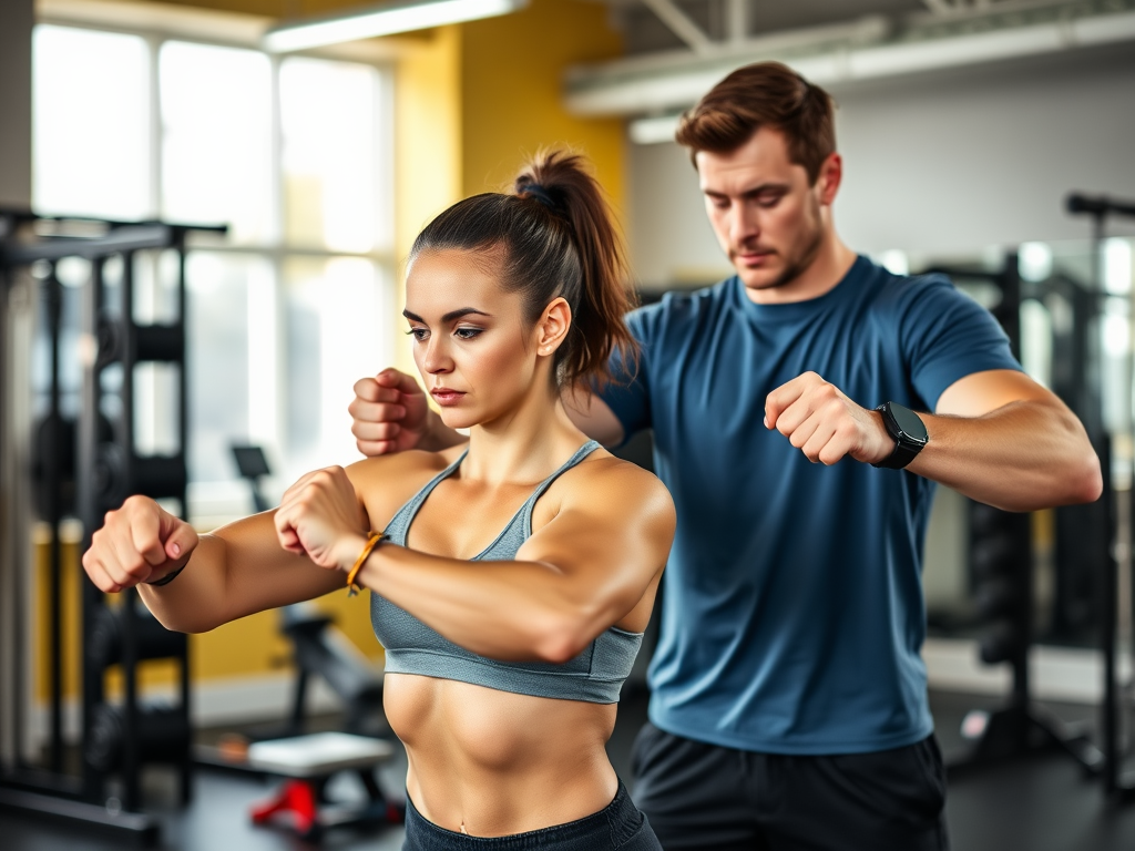 Een persoonlijke trainingssessie in een lichte sportschool.