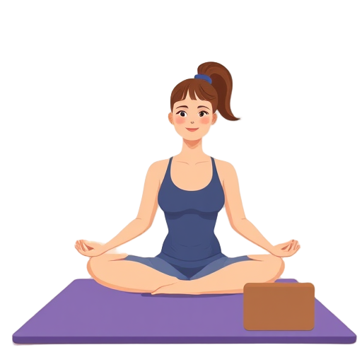 Vrouw in yogahouding op mat met tablet voor meditatie