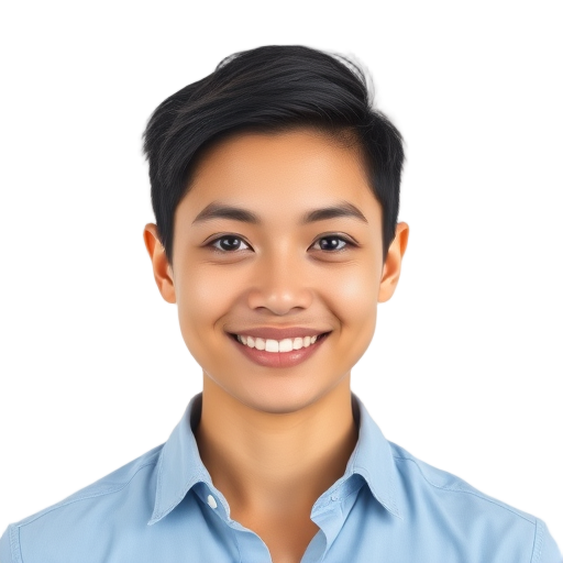 A person smiling to the camera with a white background looking like