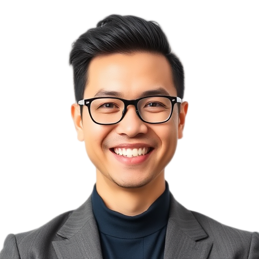 A confident leader smiling to the camera with a white background looking like