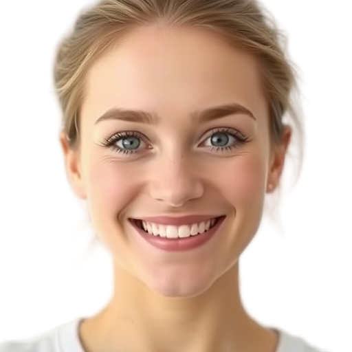 A person smiling to the camera with a white background looking like