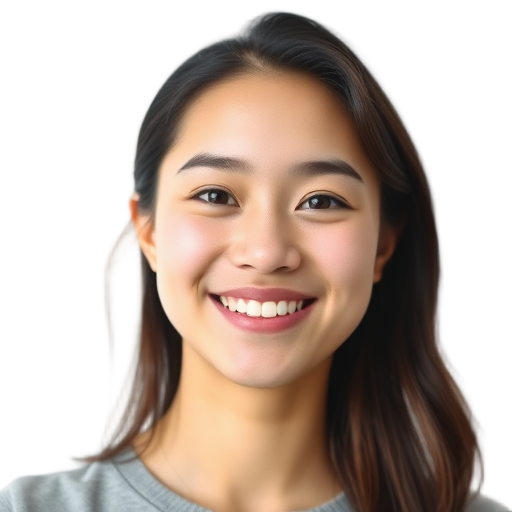 A person smiling to the camera with a white background looking like