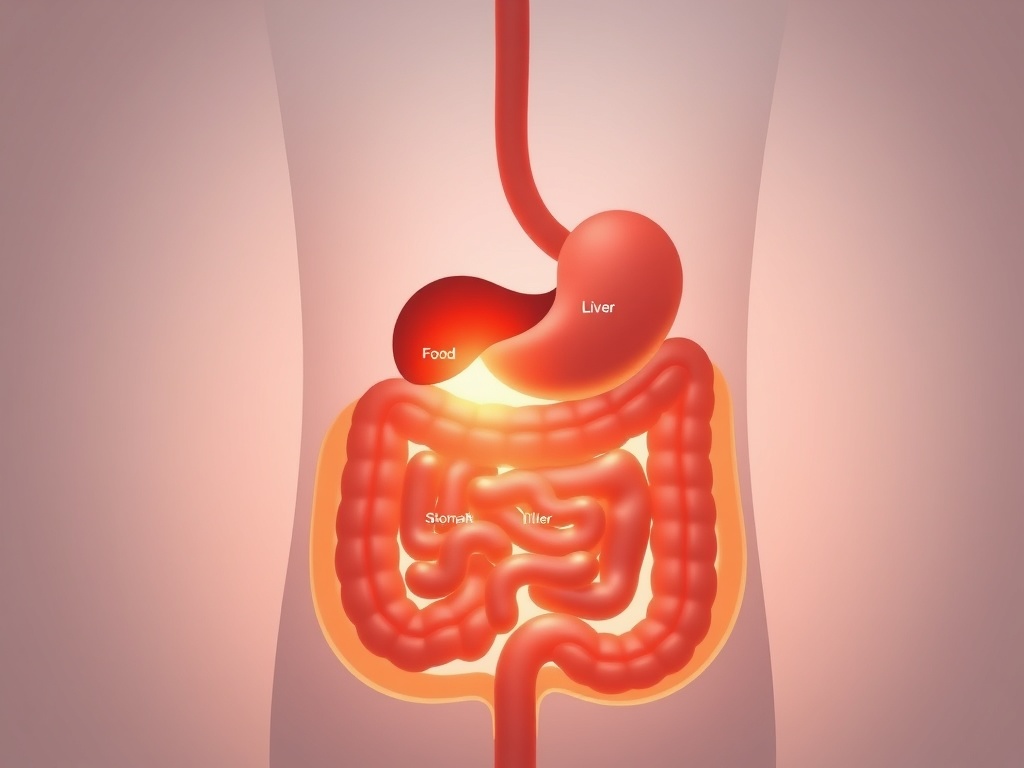 Serene cutaway illustration of digestive system