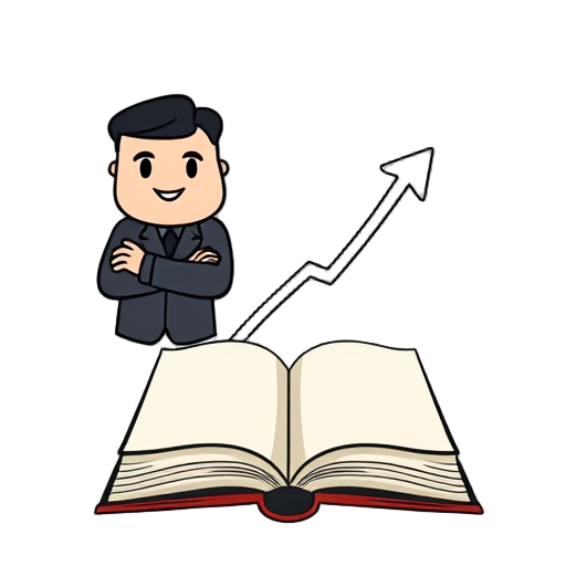Een zelfverzekerde leider met een open boek en groeipijl.