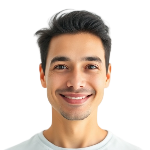 A person smiling to the camera with a white background looking like