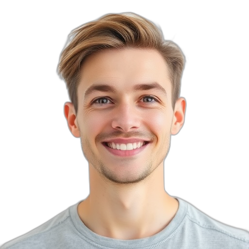 Een persoon die glimlacht naar de camera met een witte achtergrond.