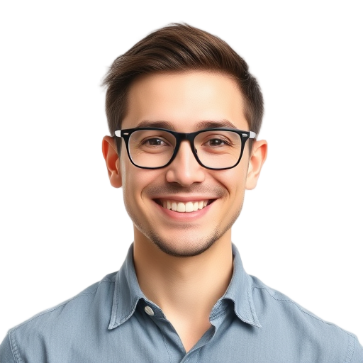 Een lachende persoon met een witte achtergrond.