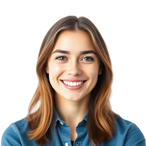 Een persoon glimlachend naar de camera met een witte achtergrond.