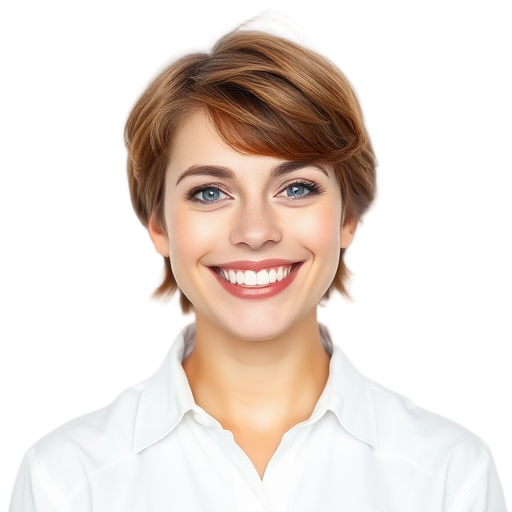 Een persoon die glimlacht naar de camera met een witte achtergrond.