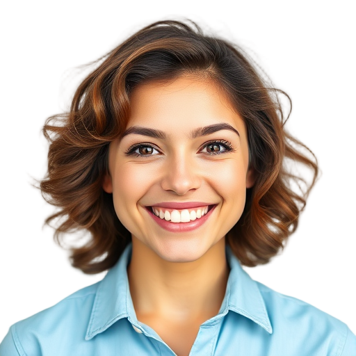 Een persoon die glimlacht naar de camera met een witte achtergrond.