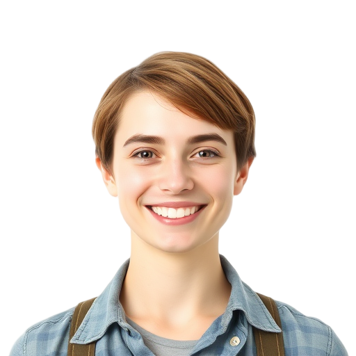 Een persoon die glimlacht naar de camera met een witte achtergrond.