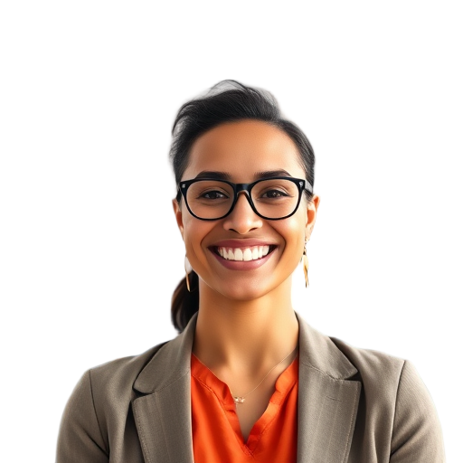 A person smiling to the camera with a white background looking like