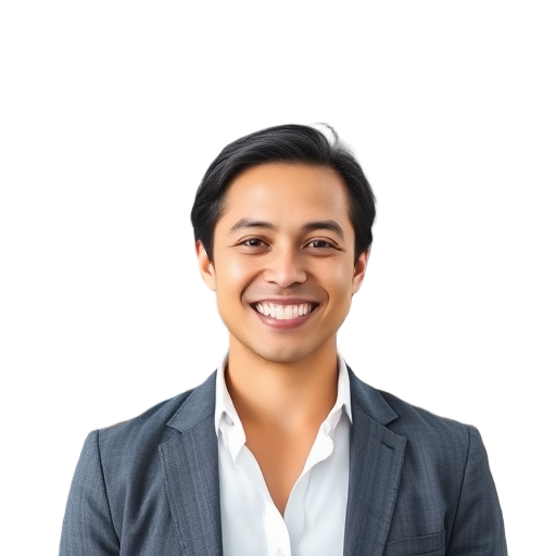 A person smiling to the camera with a white background looking like