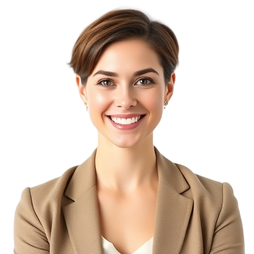 A person smiling to the camera with a white background looking like