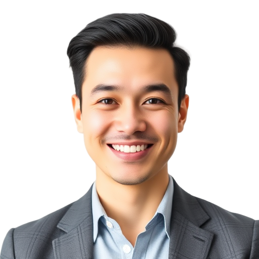 A person smiling to the camera with a white background looking like