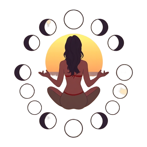 "woman circle" "moon phases" "beach sunset" "gentle ritual" "safe space" "calm reflection" "connecting hands" "soft glow" "natural elements"