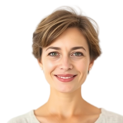 A person smiling to the camera with a white background looking like