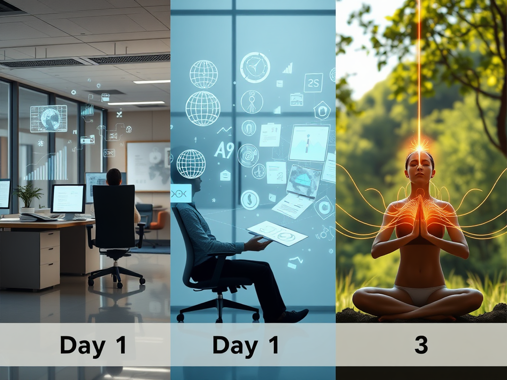 "three distinct scenes side by side" "Day 1